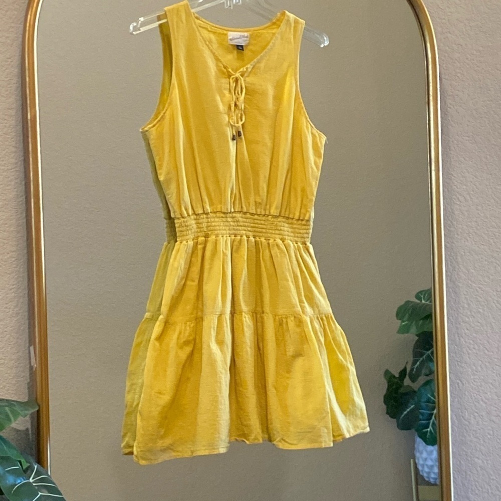 Universal Thread Yellow Pleated Tie Front Cotton Dress Size L - Picture 2 of 12